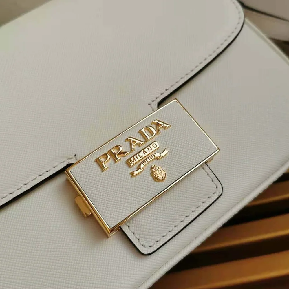 Prada Saffiano Leather Prada Embleme Bag for Women in White