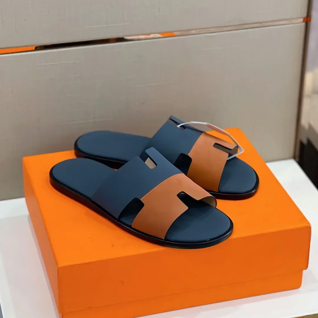 Hermes Izmir Sandals Dark Blue in Brown
