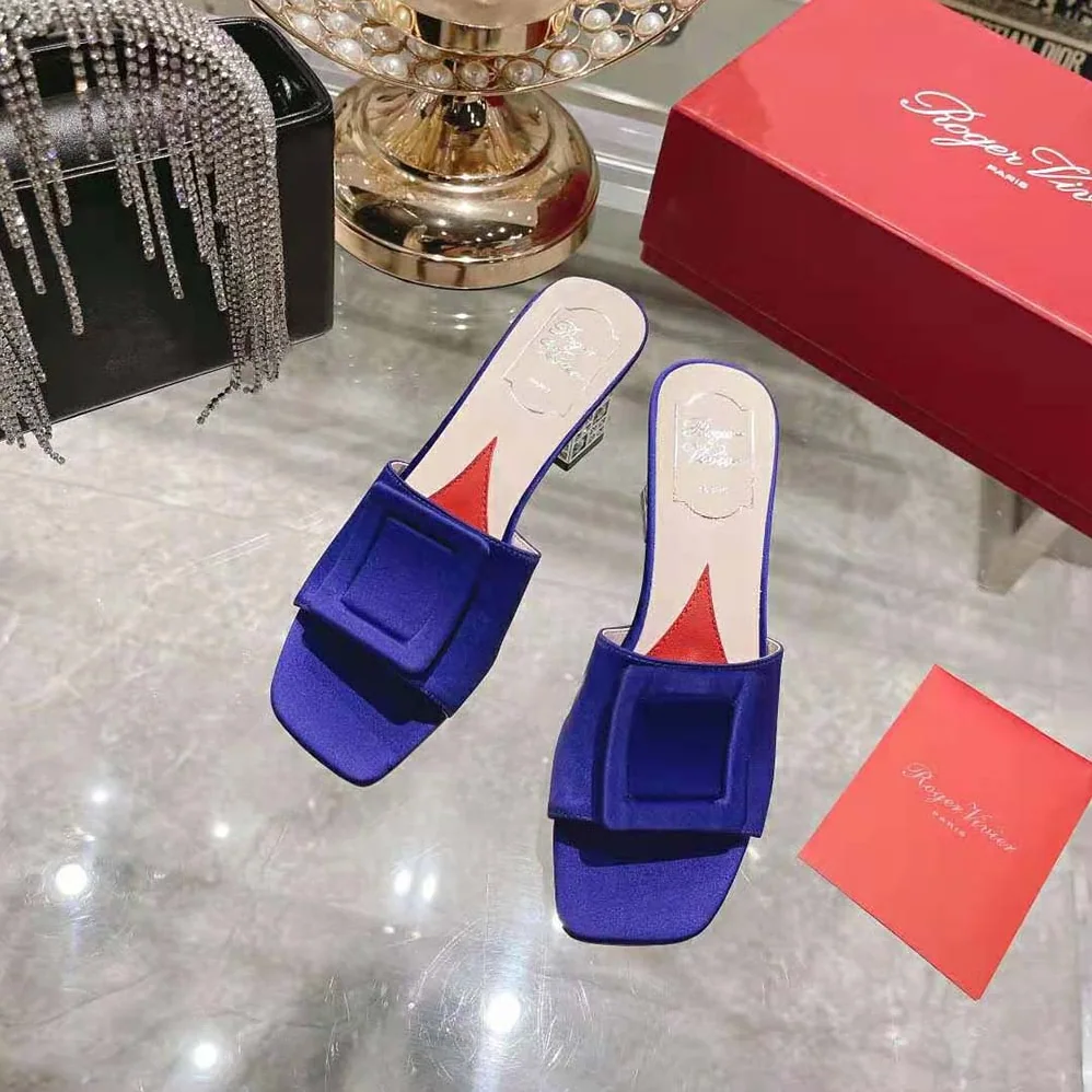 Roger Vivier Cube Strass Heel Mules in Satin for Women in Purple Roger Vivier Cube Strass Heel Mules in Satin for Women in Purple