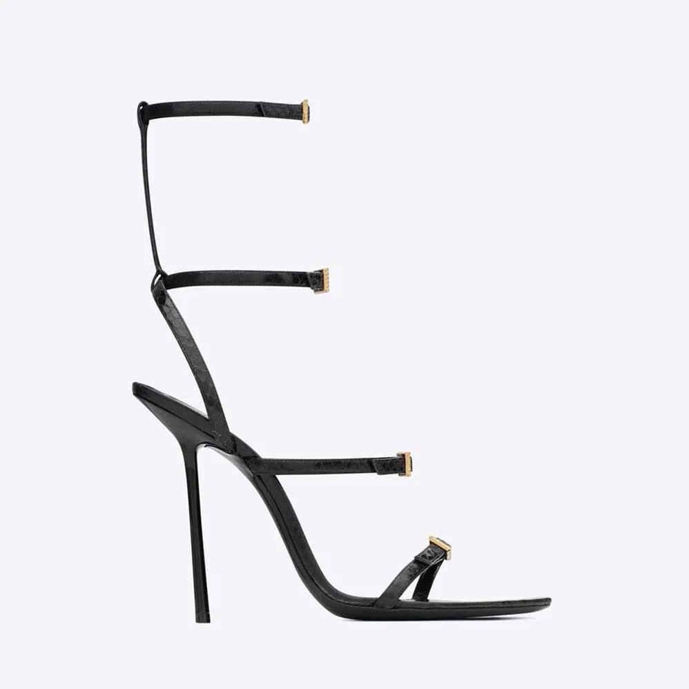 Saint Laurent YSL Nuit Sandals in Lacquered Ayers for Women Saint Laurent YSL Nuit Sandals in Lacquered Ayers for Women