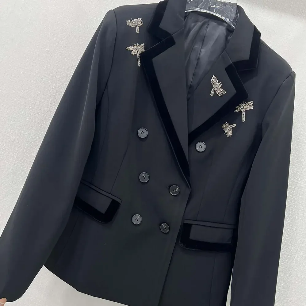 Dior Embroidered Marlène Jacket Black Wool and Mohair with Dragonfly Motif for Women