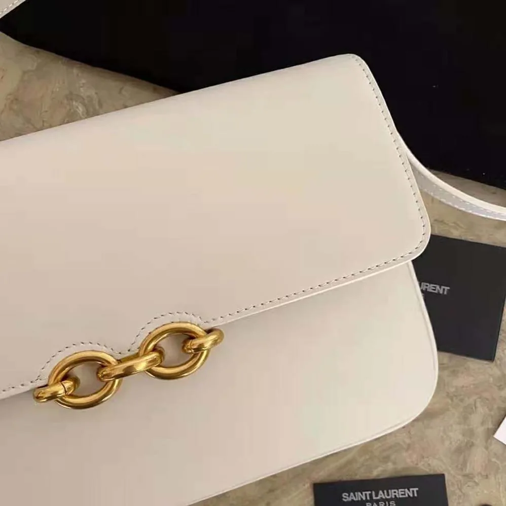 Saint Laurent YSL LE Maillon Satchel in Smooth Leather for Women in White Saint Laurent YSL LE Maillon Satchel in Smooth Leather for Women in White