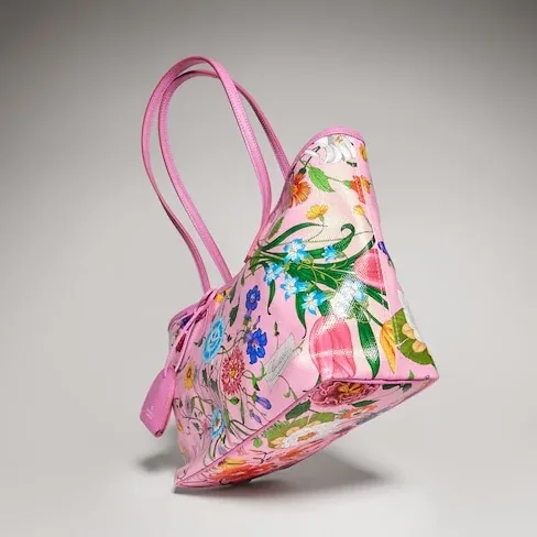 Gucci Tribeca Small Tote Bag / Pink/ Multicolor Gucci Flora Coated Canvas Palladium Hardware A0034E FAF8S 8642 Gucci Tribeca Small Tote Bag / Pink/ Multicolor Gucci Flora Coated Canvas Palladium Hardware A0034E FAF8S 8642