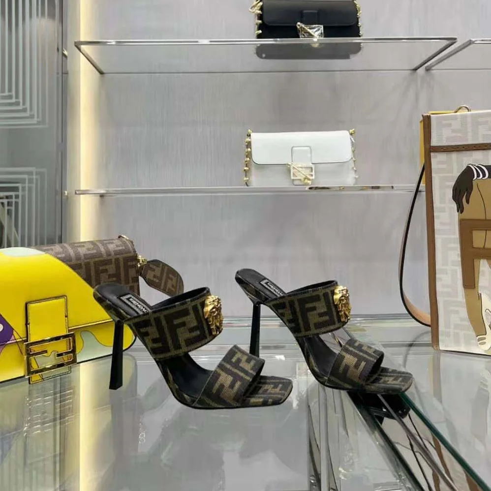 Versace Fendace FF Jacquard Mules for Women in Brown Versace Fendace FF Jacquard Mules for Women in Brown
