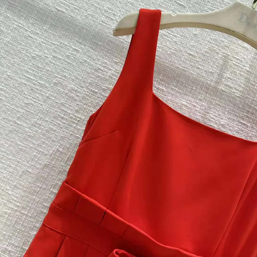 Dior Mid-Length Dress Red Wool and Silk Shantung for Women Dior Mid-Length Dress Red Wool and Silk Shantung for Women