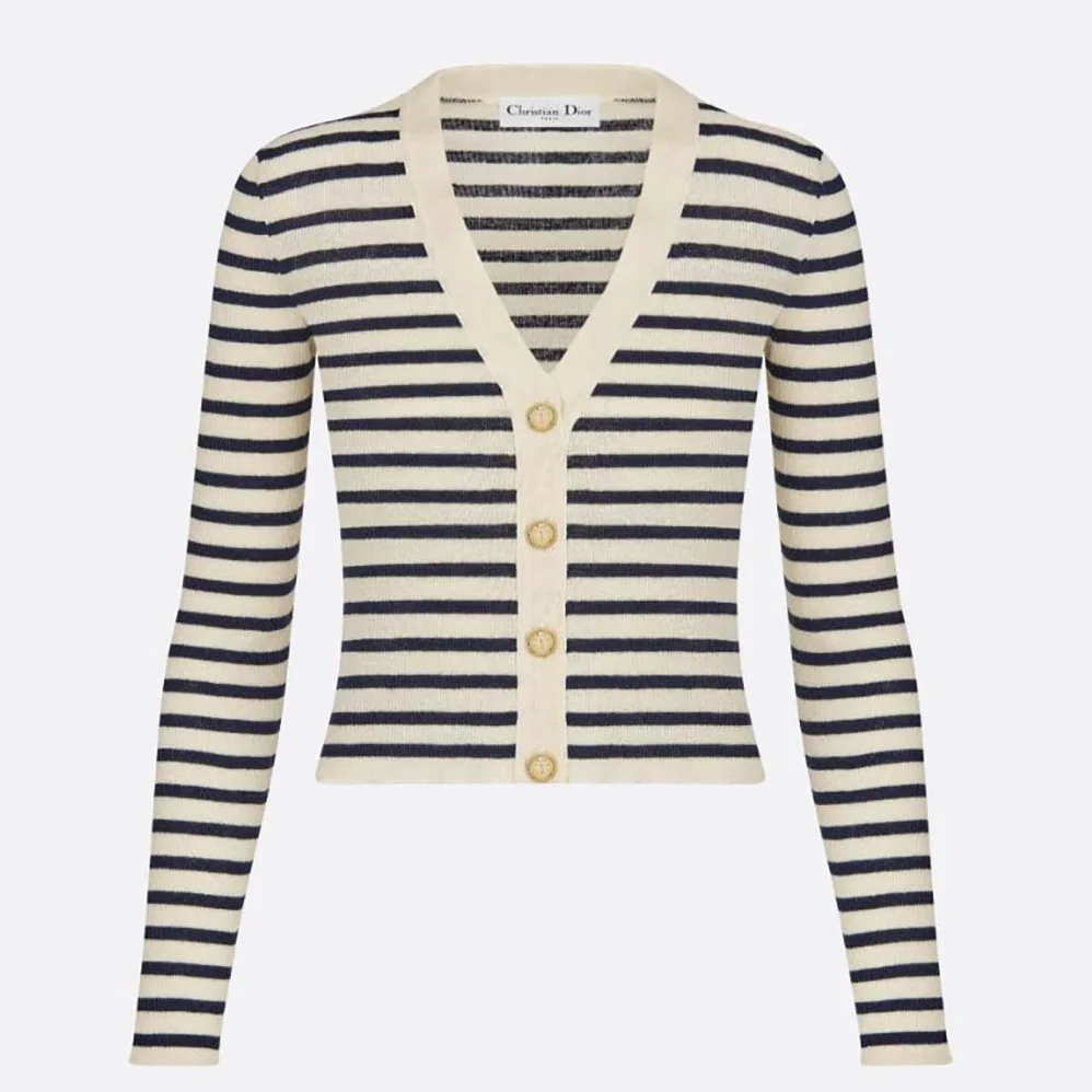 Dior Mariniere Buttoned Cardigan Navy Blue Linen Cashmere and Silk Knit for Women