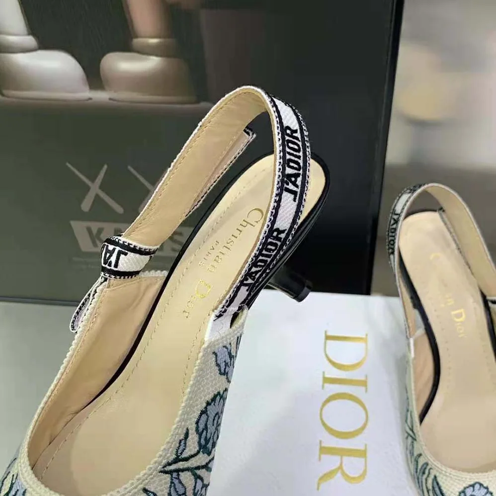 Dior J'Adior Slingback Pump Duck Blue Dior Brocart Embroidered Cotton for Women