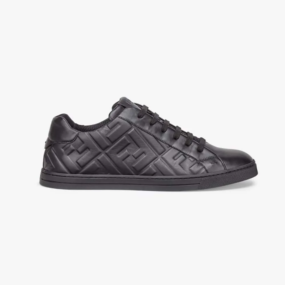 Fendi Black Nappa Leather Low-Tops with 3D Macro FF Motif for Men Fendi Black Nappa Leather Low-Tops with 3D Macro FF Motif for Men