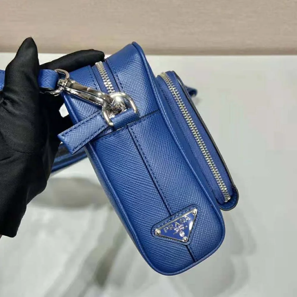 Prada Saffiano Leather Shoulder Bag With Iconic Prada Material for Men in Navy