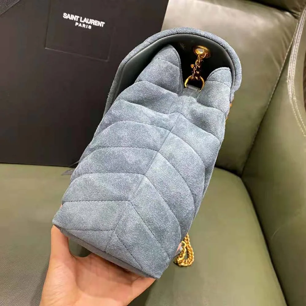 Saint Laurent YSL Loulou Medium Chain Bag in “Y”-Quilted Suede for Women in Silver Saint Laurent YSL Loulou Medium Chain Bag in “Y”-Quilted Suede for Women in Silver