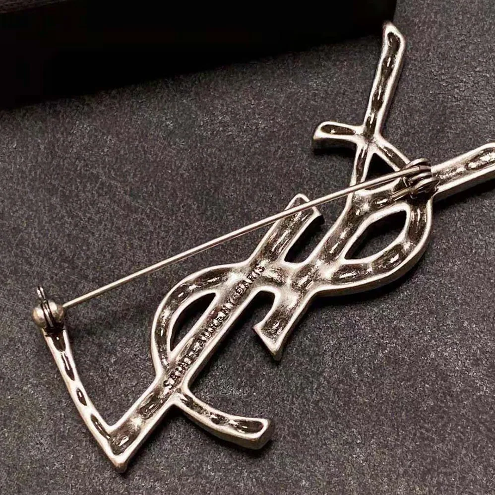 Saint Laurent YSL Opyum YSL Crocodile Brooch in Silver Brass for Women