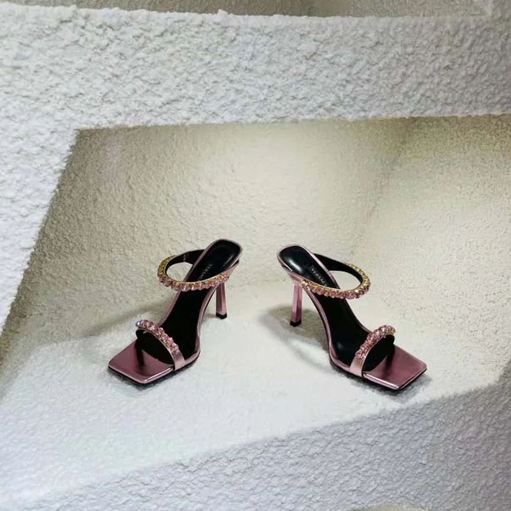 Versace Rhinestone Mules in 105mm Heel Hight for Women in Pink