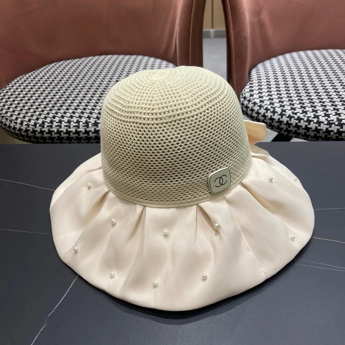 Chanel Pearl in Embellished Sun Hat Ivory