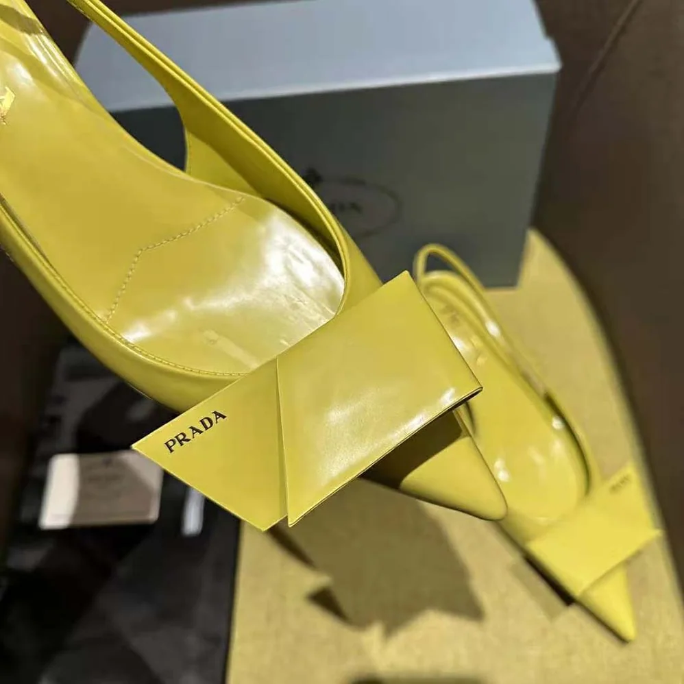 Prada Brushed Leather Slingback Pumps for Women in Yellow