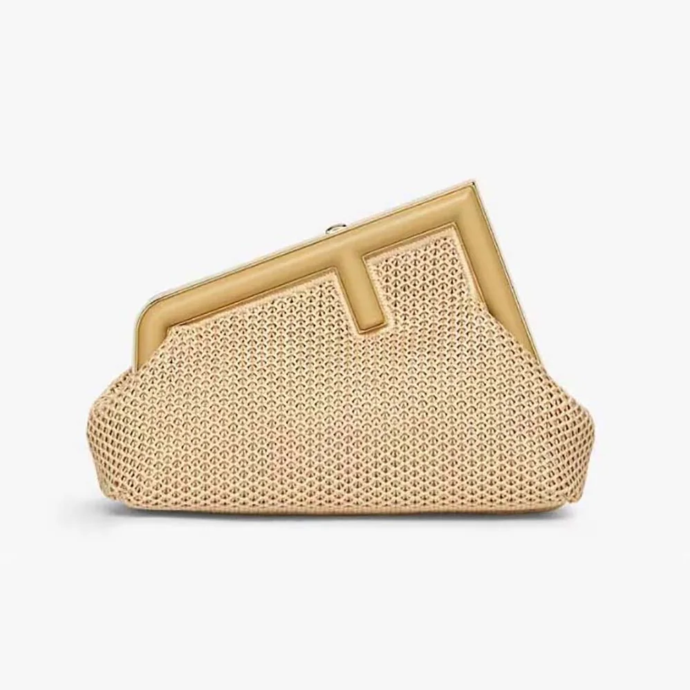 Fendi First Small Beige Raffia Macrame Bag for Women Fendi First Small Beige Raffia Macrame Bag for Women