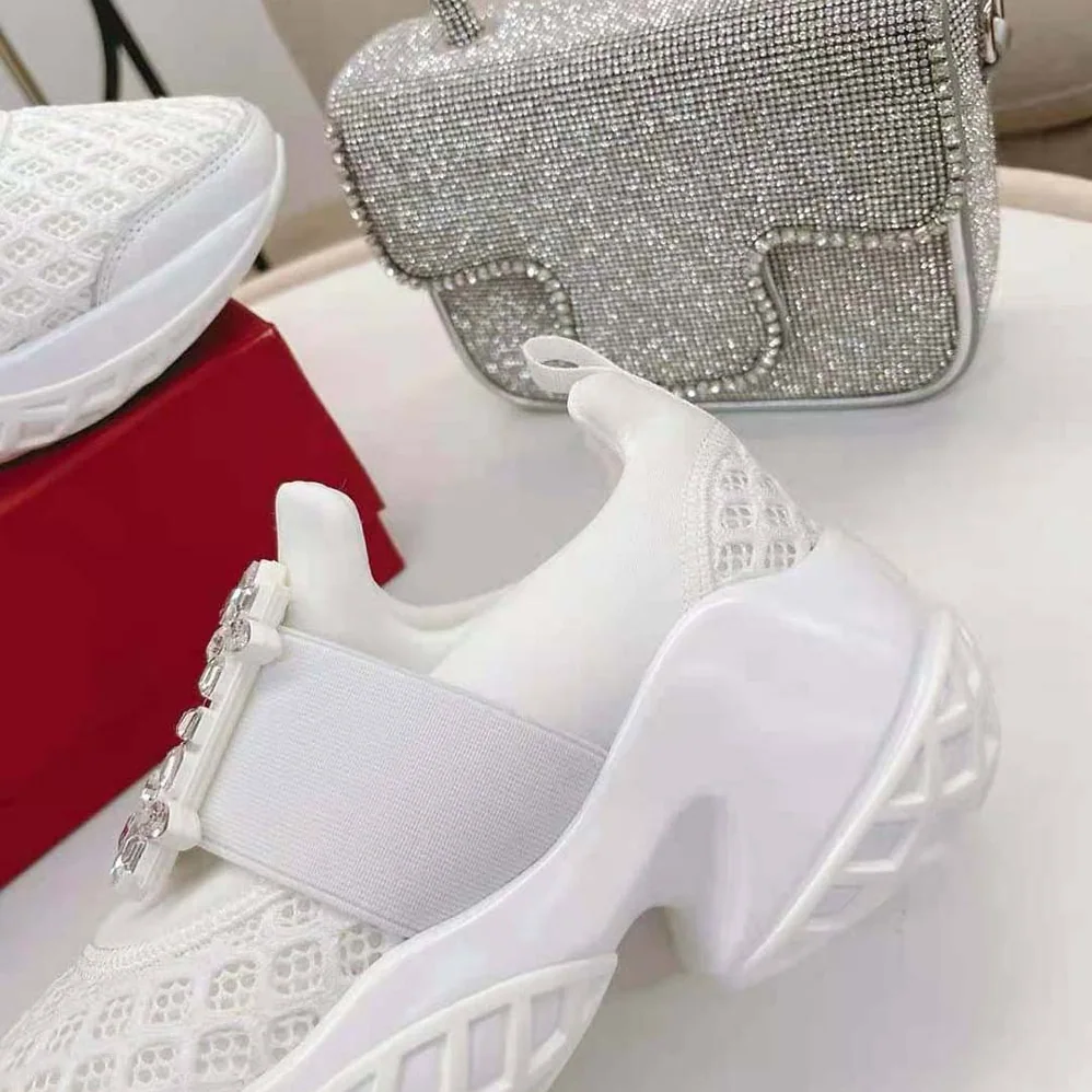 Roger Vivier Viv' Run Strass Buckle Sneakers in Technical Fabrics for Women in White