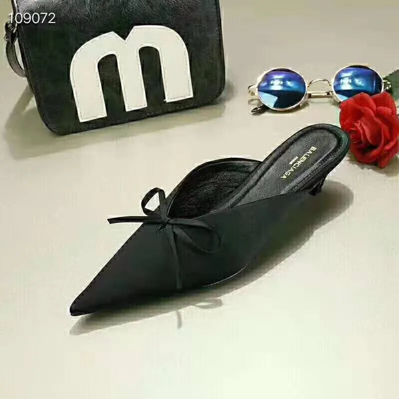 Balenciaga Knife Mules Pointed Toe Satin Mules for Women in Black