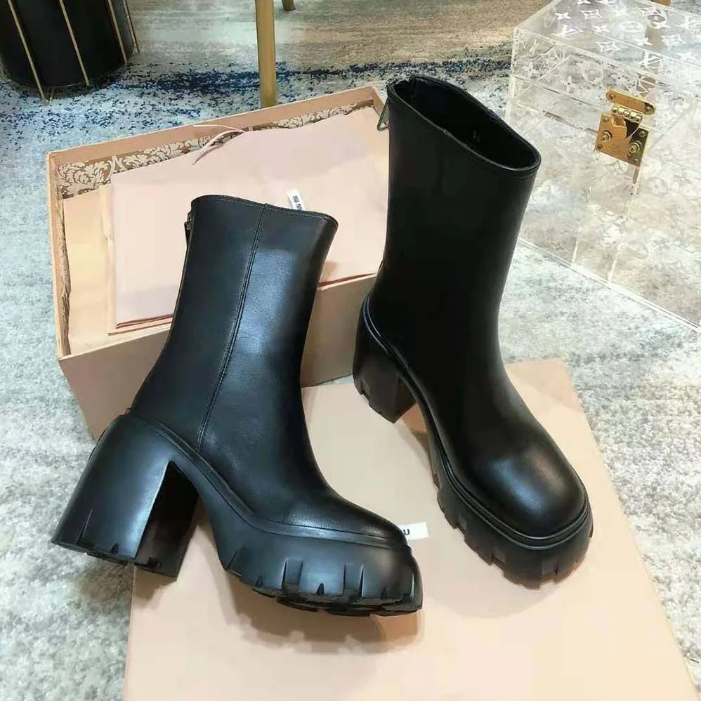 Miu Miu Leather Booties with EVA Sole with Logo for Women