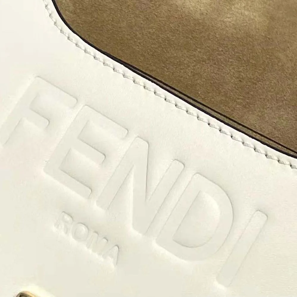 Fendi Moonlight Hand-Stitched Leather Satchel Bag for Women in White Fendi Moonlight Hand-Stitched Leather Satchel Bag for Women in White