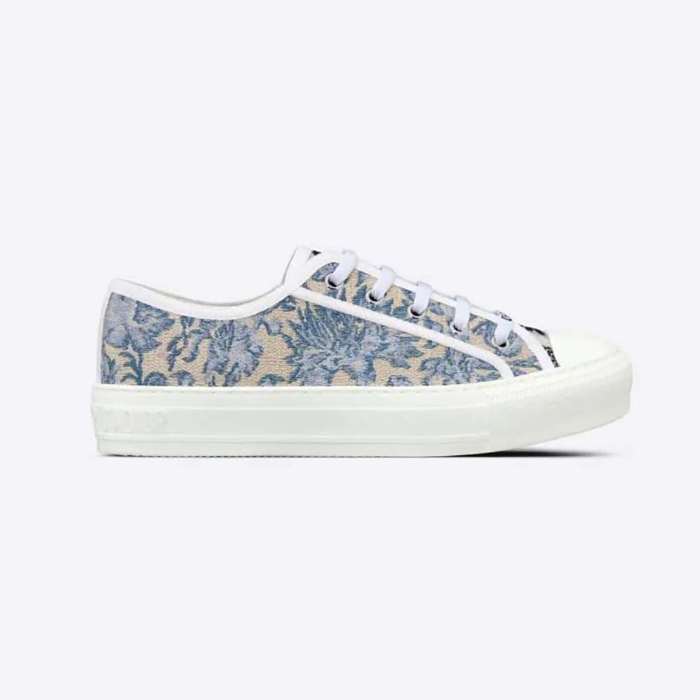 Dior Walk'N'Dior Sneaker Duck Blue Dior Brocart Embroidered Cotton with Gold for Women in Tone Metallic Thread
