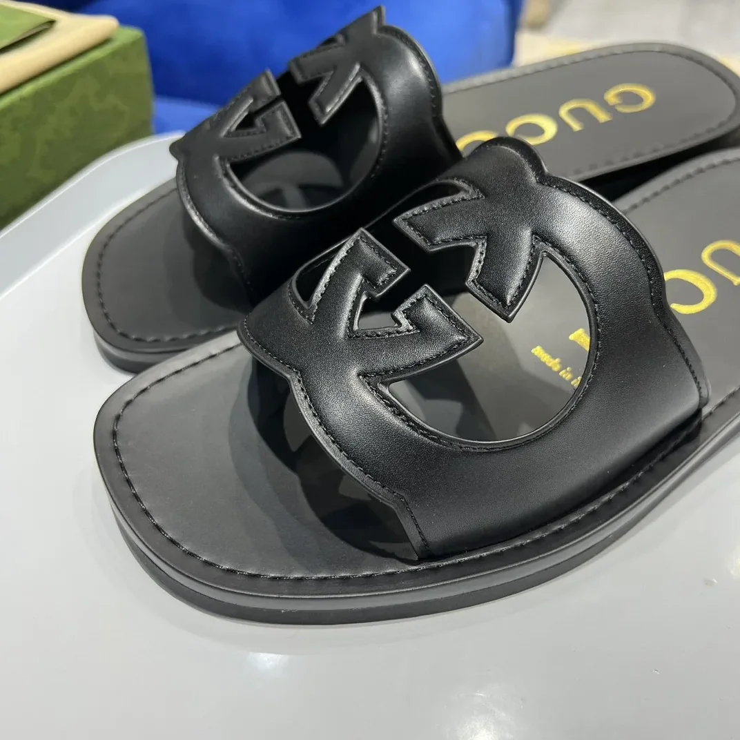 Gucci Interlocking-G Cut in Out Slide Sandal Black Gucci Interlocking-G Cut in Out Slide Sandal Black