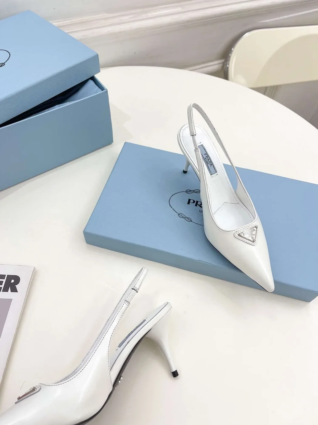 Prada Slingback Spike Pumps White Prada Slingback Spike Pumps White