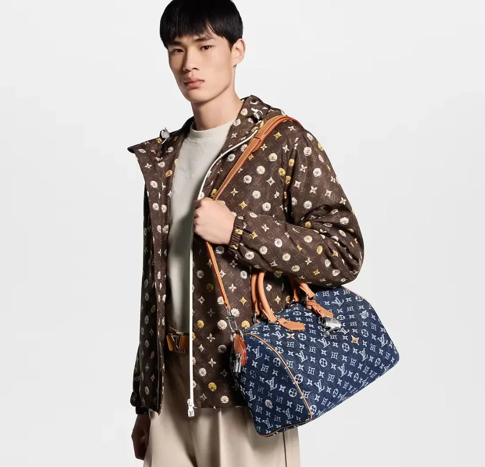 Louis Vuitton Speedy Bandouliere 30 Top Handle Bag / Blue Monogram Flowers Denim Silver Hardware