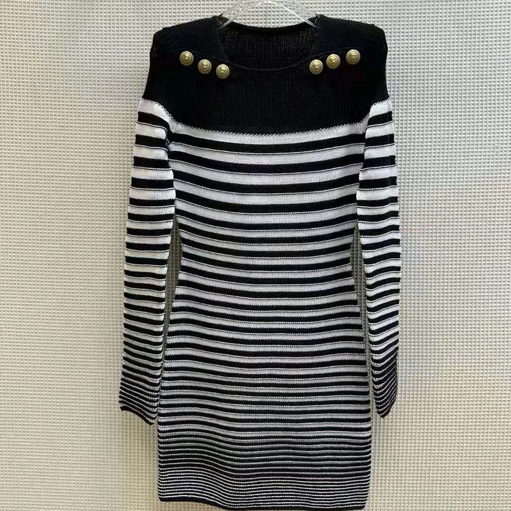 Balmain Sailor-Striped Cotton for Women in Blend Knit Dress Balmain Sailor-Striped Cotton for Women in Blend Knit Dress