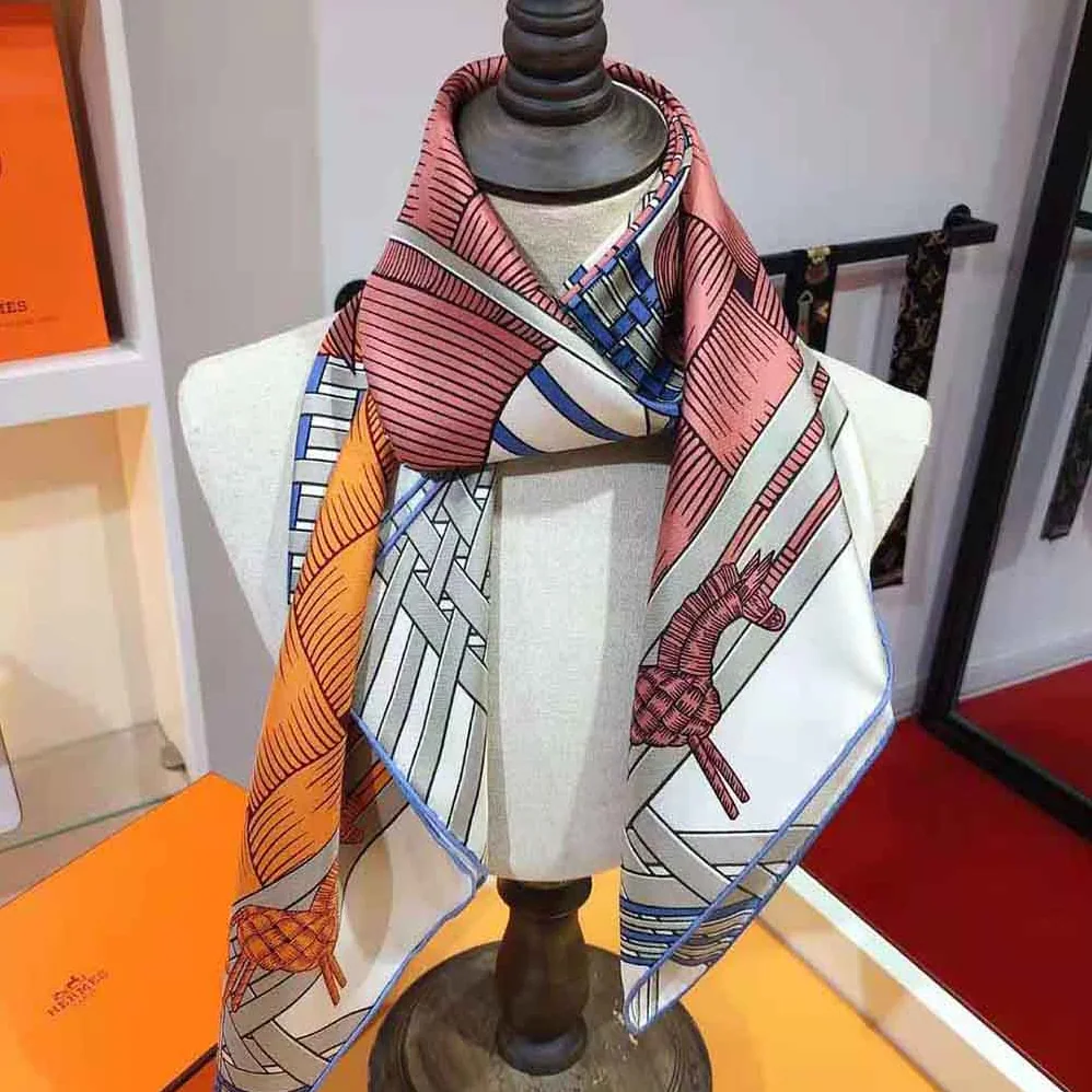 Hermes Masan and Masan Scarf 90 with Hand-Rolled Edges for Women in Silver Hermes Masan and Masan Scarf 90 with Hand-Rolled Edges for Women in Silver