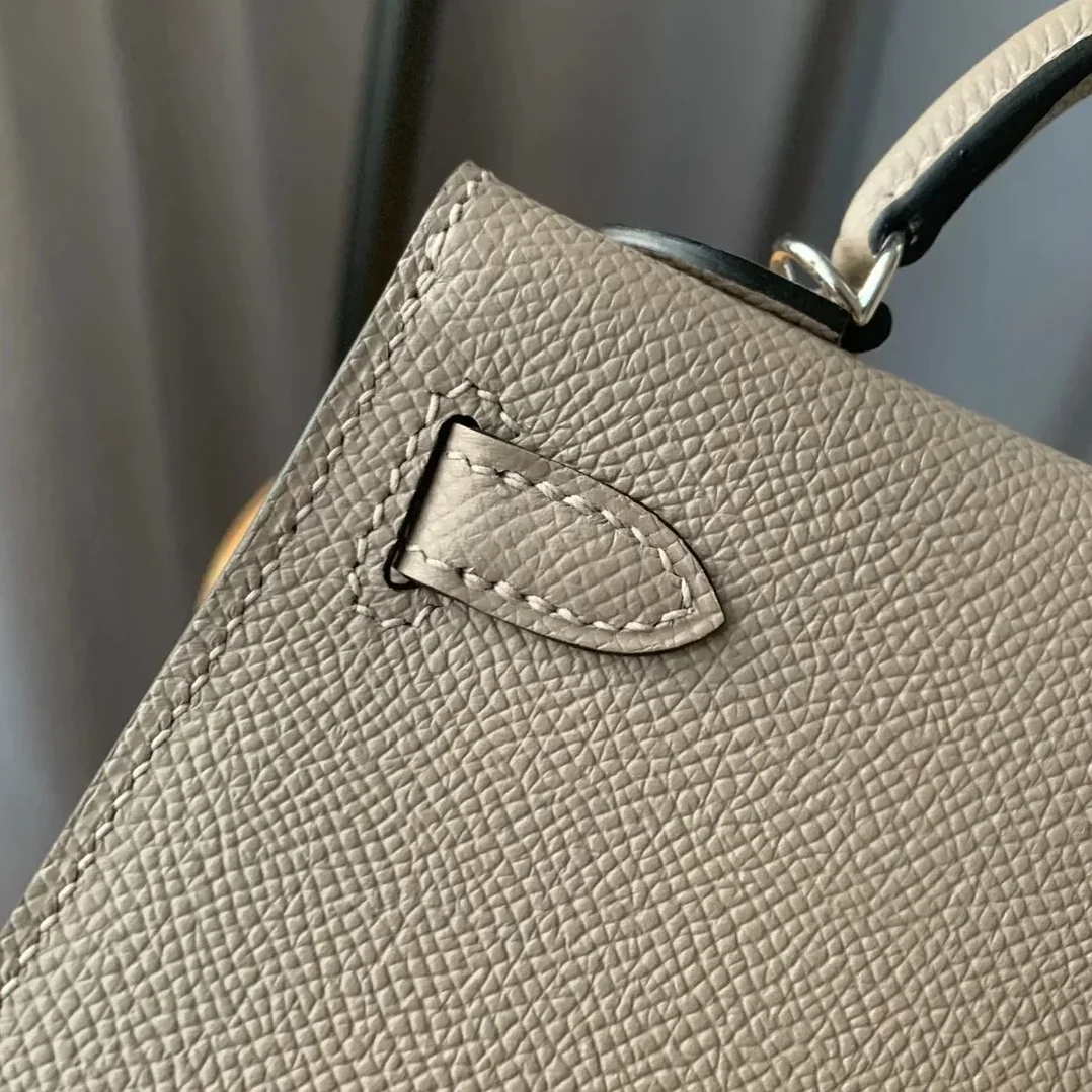 Hermes Kelly Mini Top Handle Bag / Light Grey Epsom Palladium Hardware