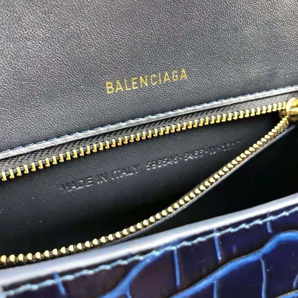 Balenciaga Hourglass Small Top Handle Bag in Navy Crocodile Embossed Calfskin for Women