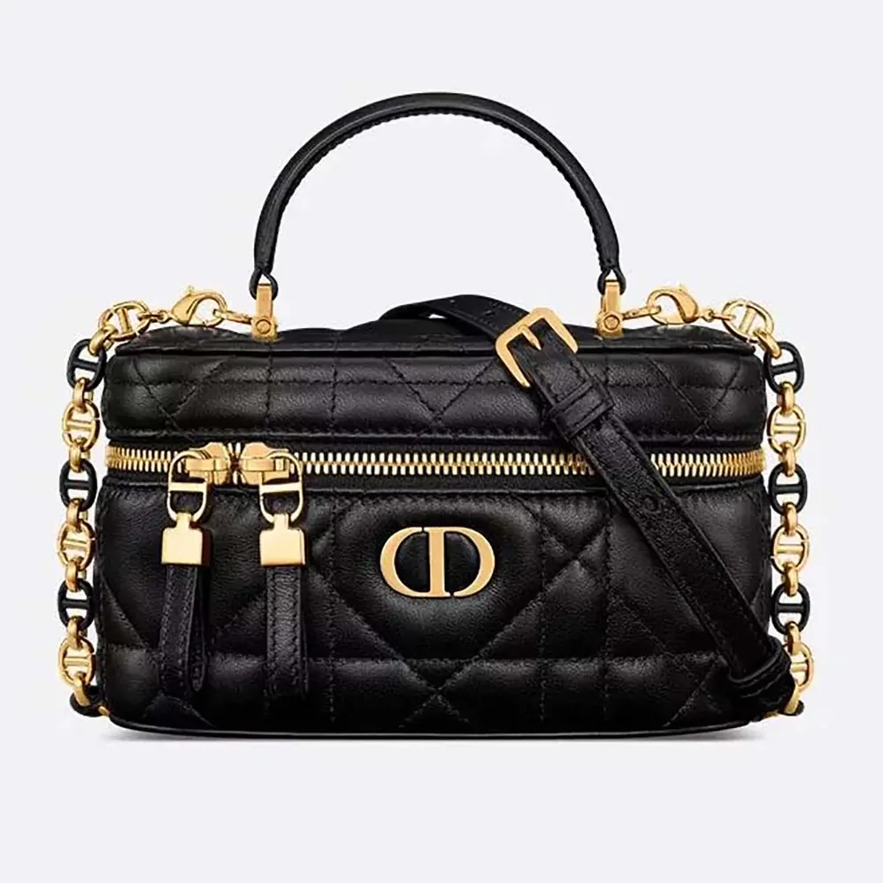 Dior Caro Mini Vanity Case Black Macrocannage Lambskin for Women