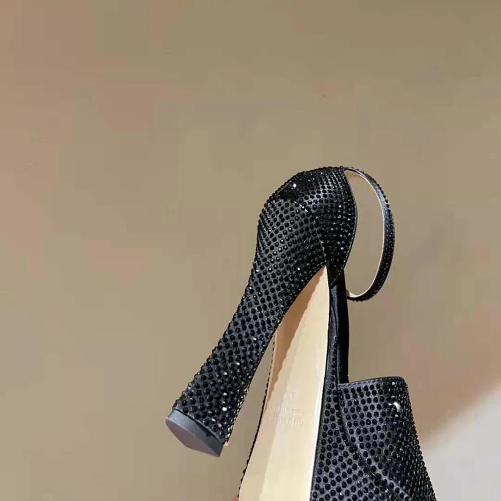 Miu Miu Satin Platform Sandals with Crystals for Women in Black