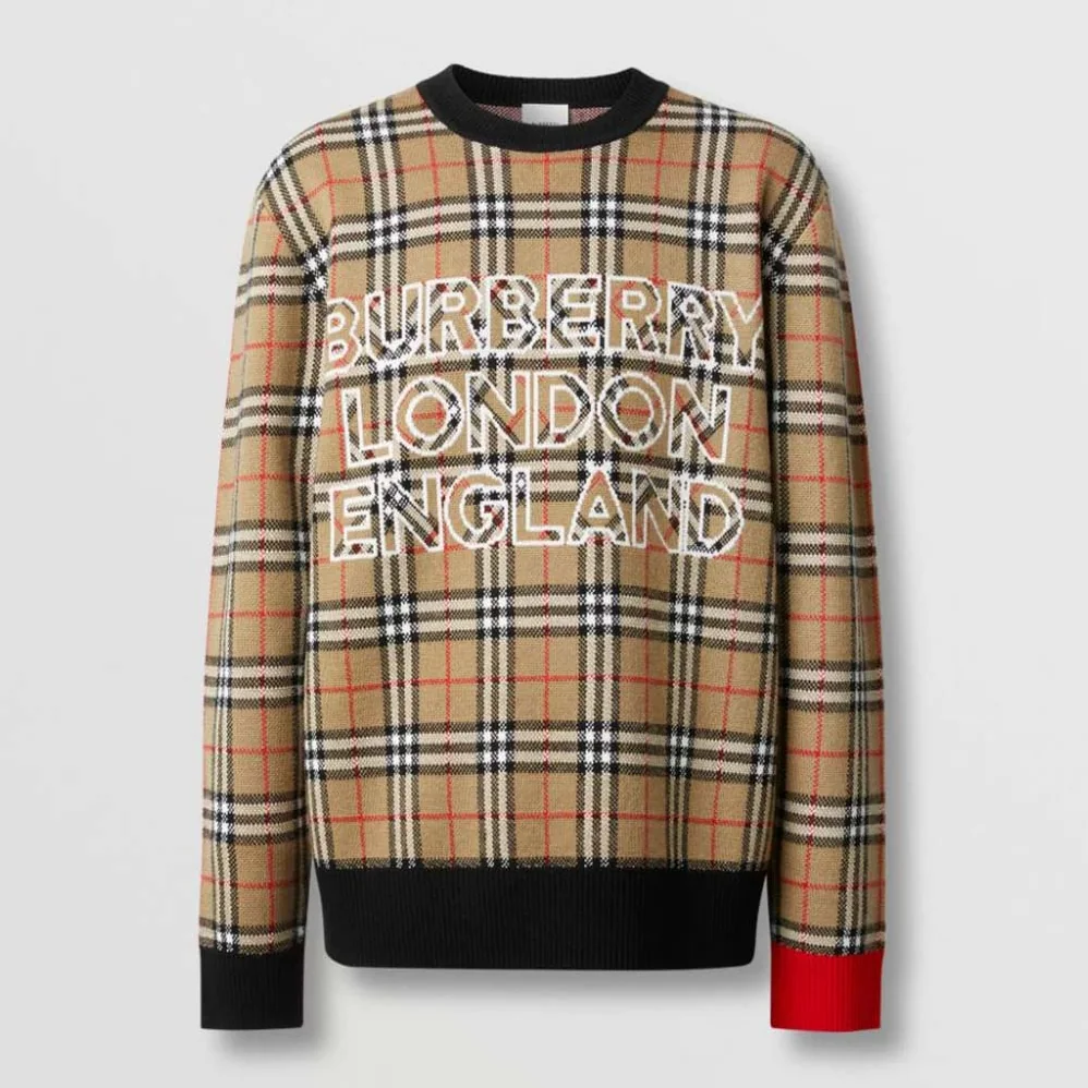 Burberry Logo Check Wool Cotton Jacquard Sweater for Women Burberry Logo Check Wool Cotton Jacquard Sweater for Women