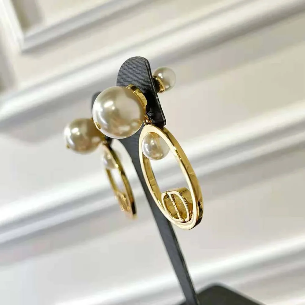 Dior Tribales Earrings Gold-Finish Metal and White Resin Pearls for Women