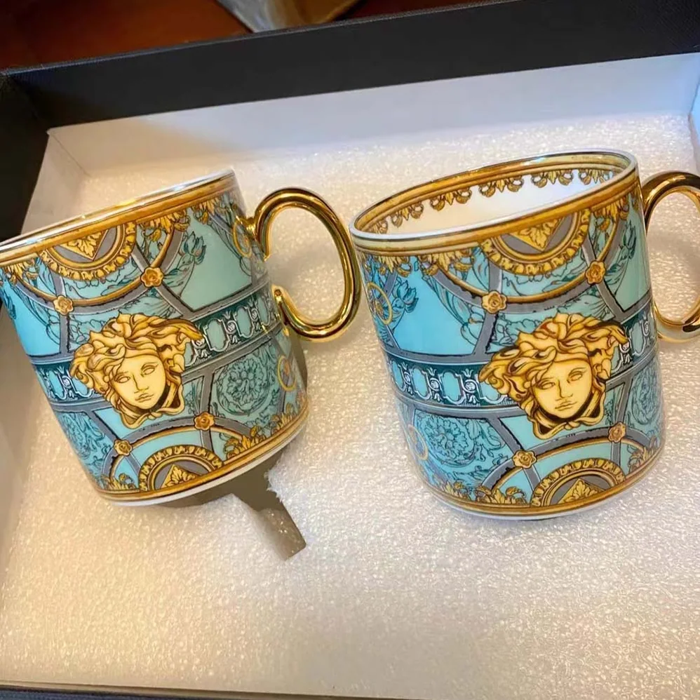Versace Scala Del Palazzo Coffee Set Includes A Coffee Cup with Handle and A Matching Saucer for Unisex in Blue