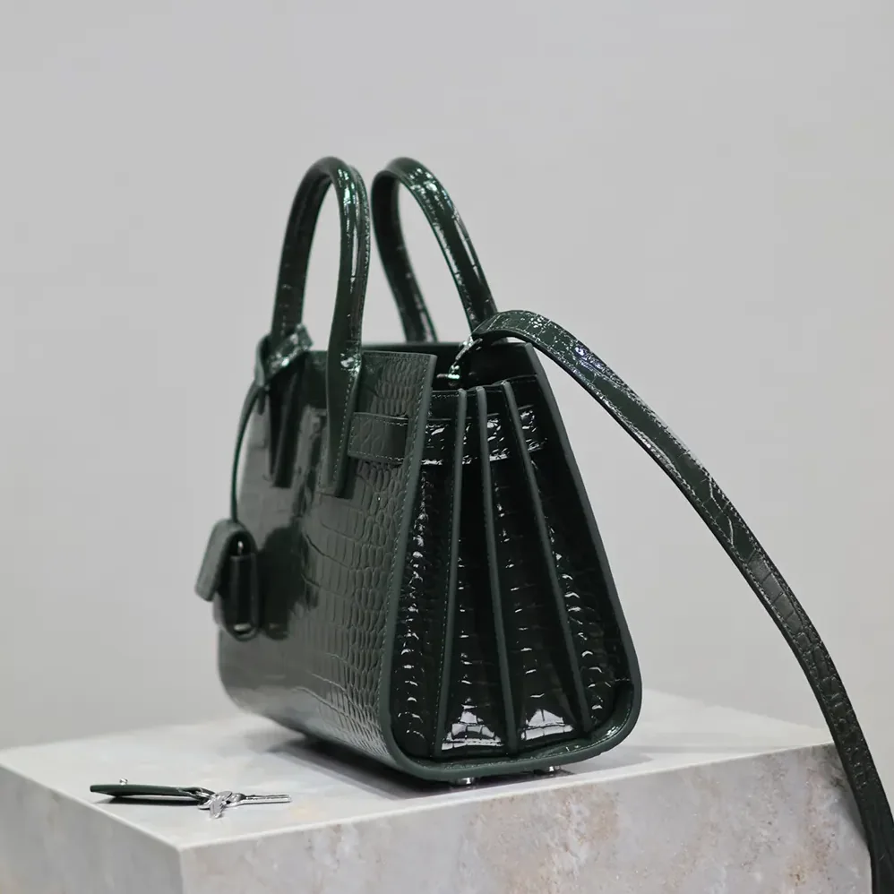Saint Laurent YSL Sac De Jour in Crocodile Embossed Leather Nano for Women in Dark Green