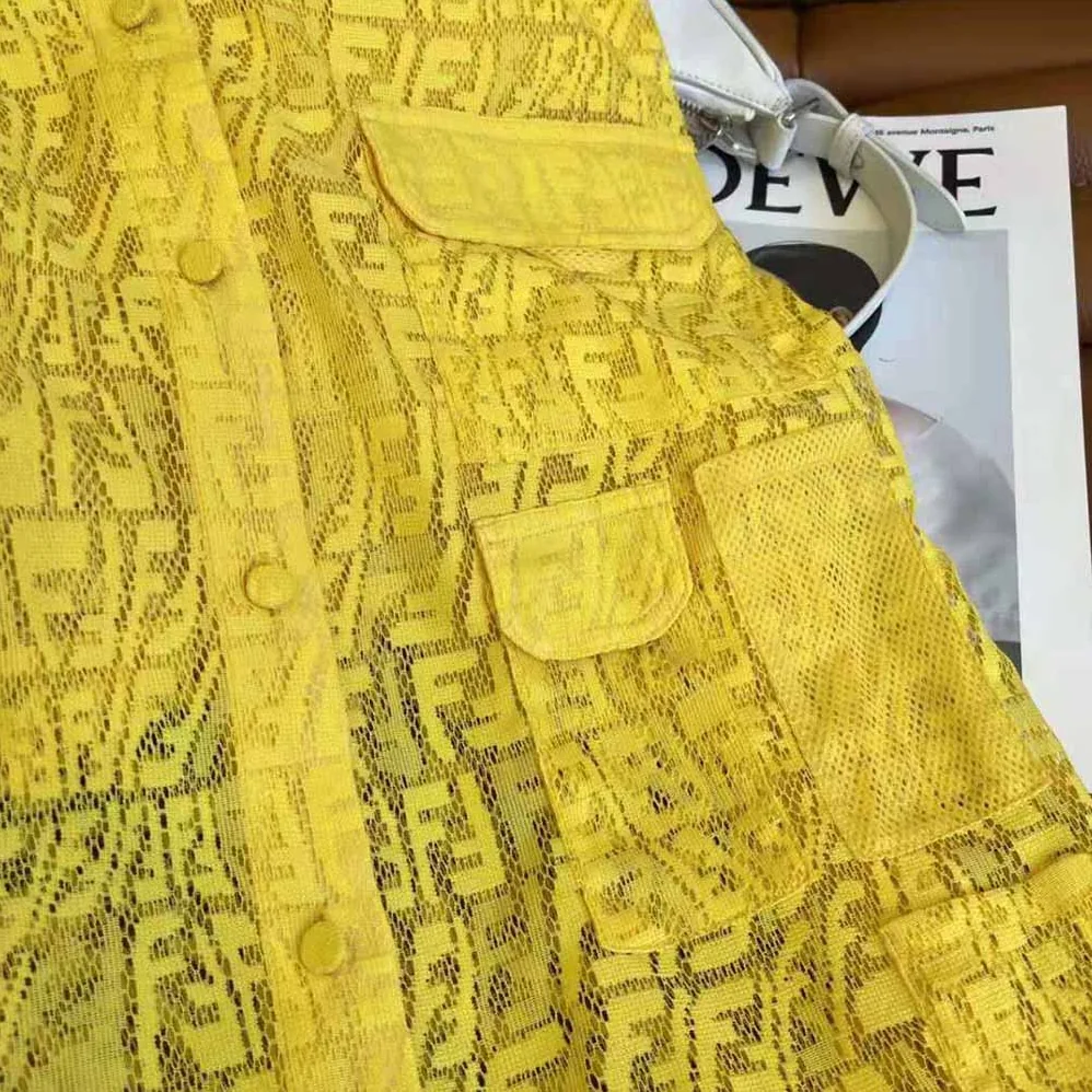 Fendi Yellow Lace Oversized Shirt Dress for Women