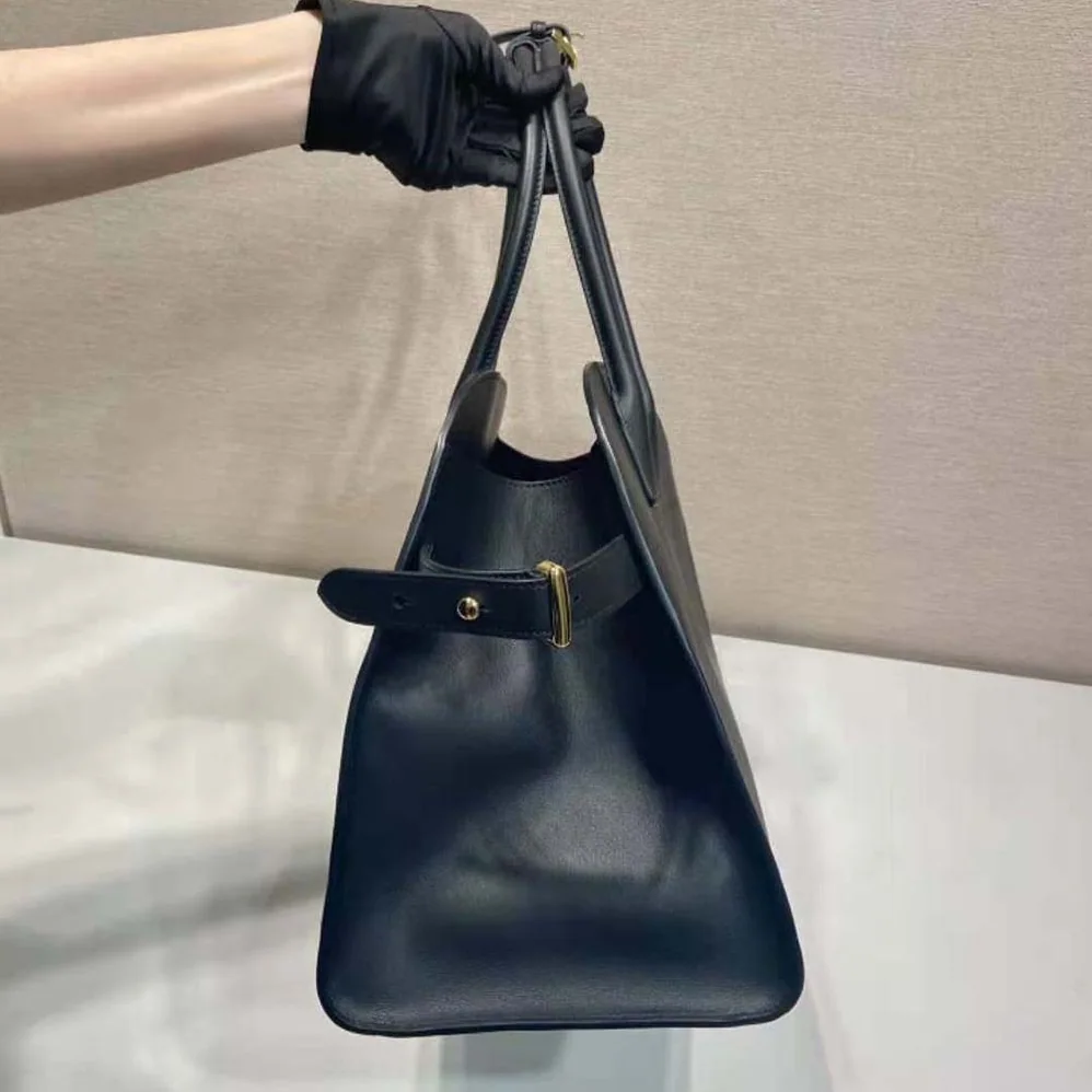 Prada Large Leather Tote Bag with Buckles for Women in Black Prada Large Leather Tote Bag with Buckles for Women in Black