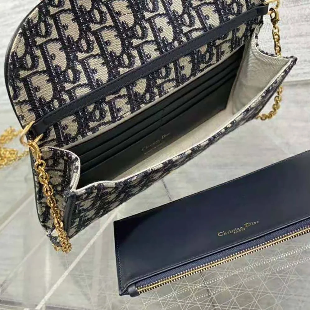 Dior Dior Bobby East-West Pouch with Chain Blue Dior Oblique Jacquard for Women Dior Dior Bobby East-West Pouch with Chain Blue Dior Oblique Jacquard for Women