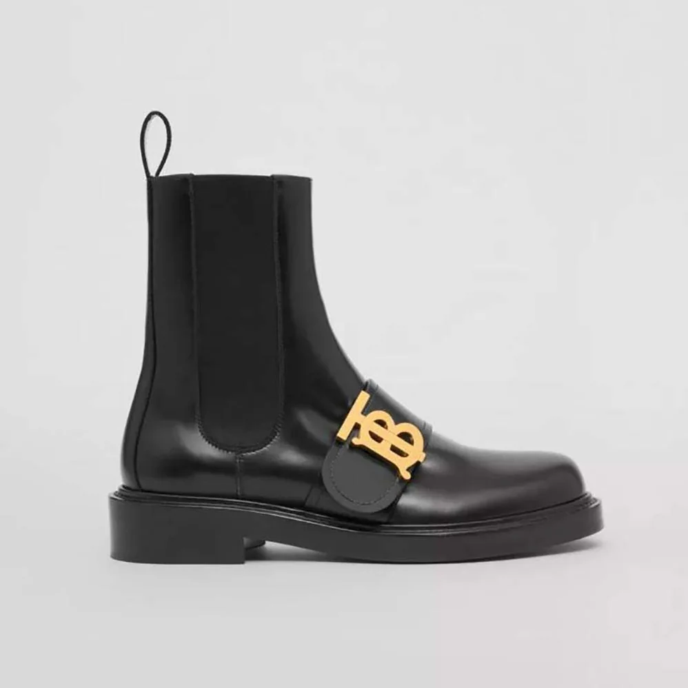 Burberry Monogram Motif Leather Chelsea Boots for Women in Black