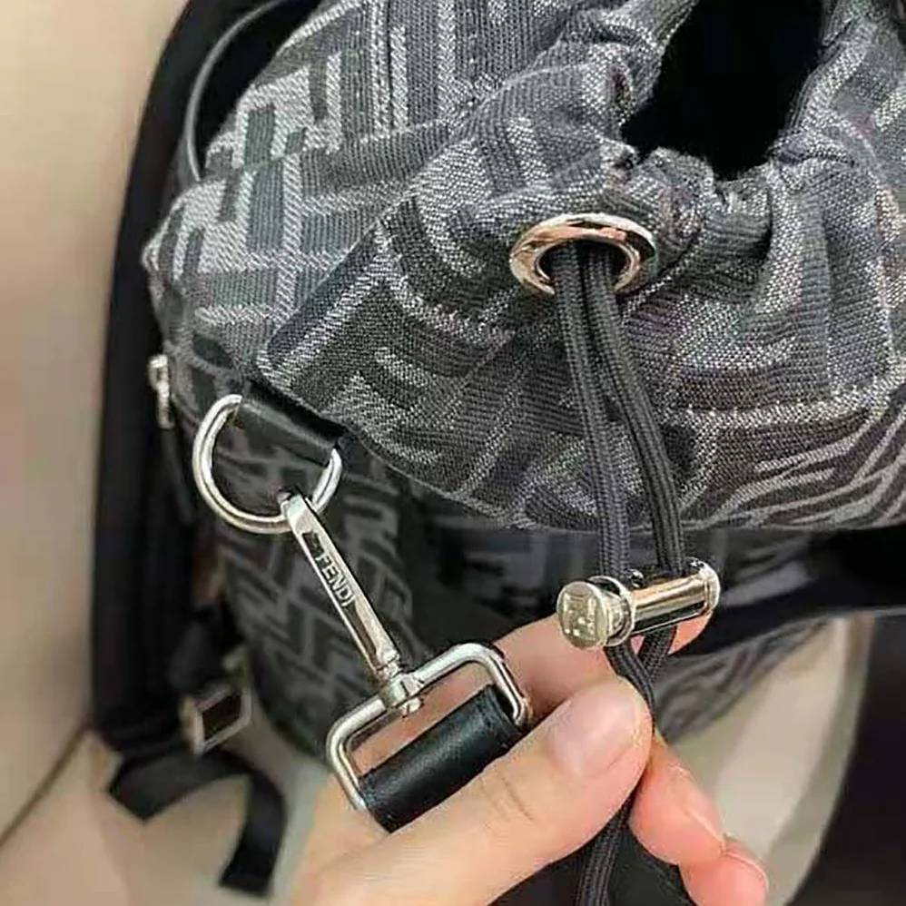 Fendi Strike Large FF Jacquard Fabric Backpack for Men in Gray