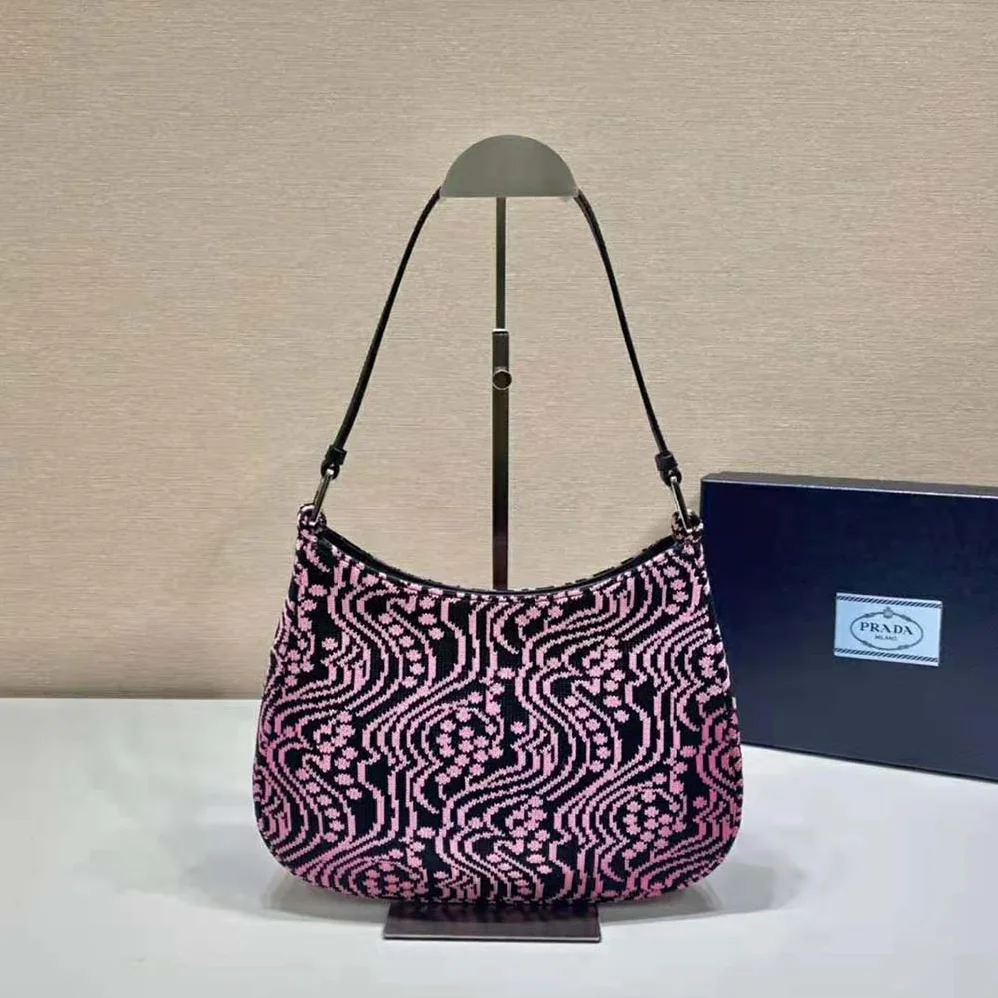 Prada Cleo Jacquard Knit and Leather Bag for Women in Pink