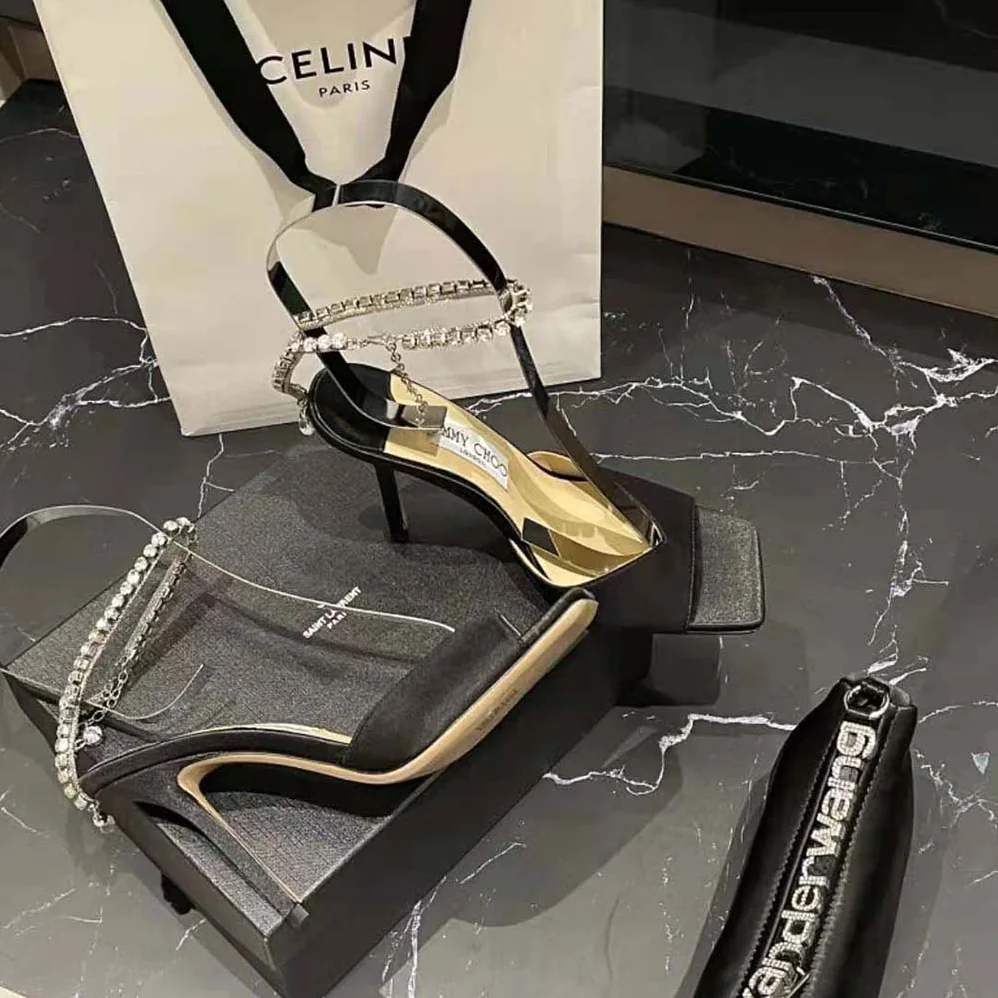 Jimmy Choo Saeda Sandal 100 Black Suede Sandals with Crystal Embellishment for Women Jimmy Choo Saeda Sandal 100 Black Suede Sandals with Crystal Embellishment for Women