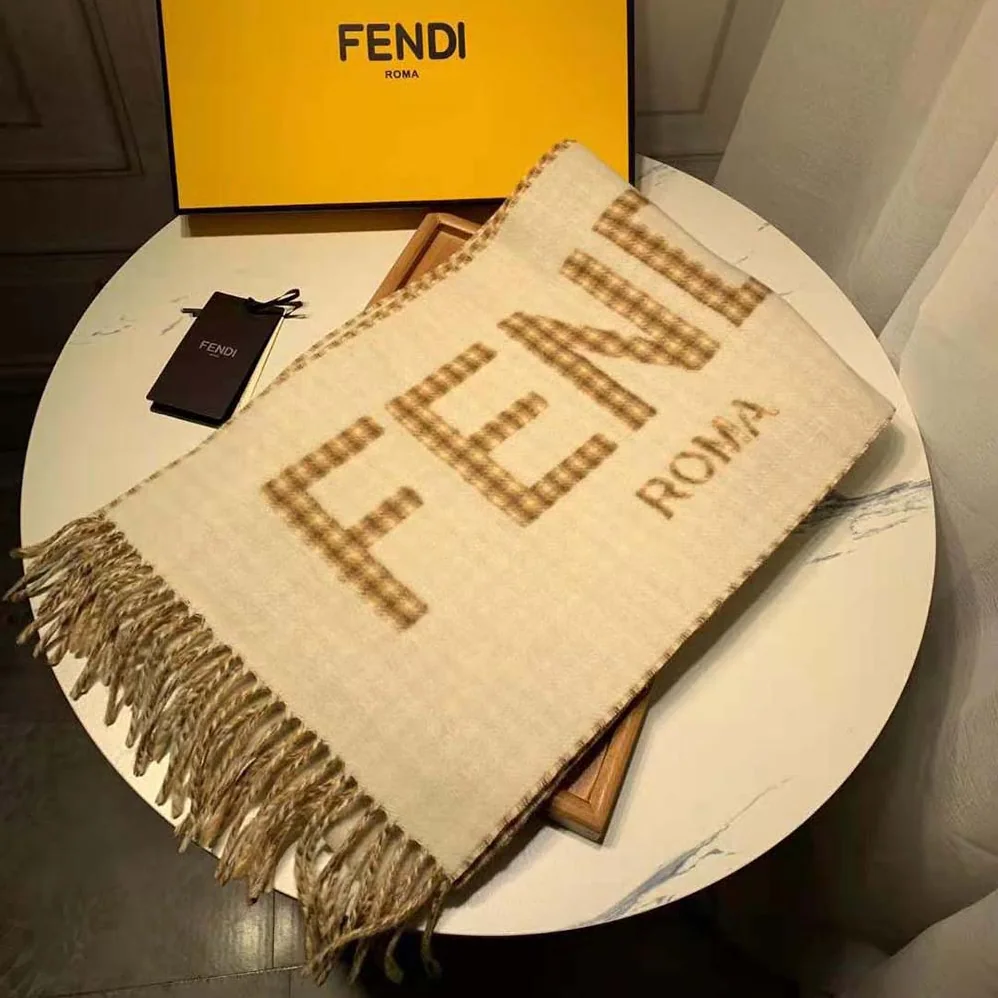 Fendi Scarf in Cream Wool and Cashmere with Fendi Roma Oversized Lettering for Women