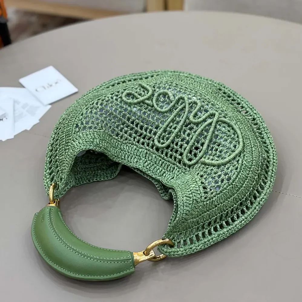 Chloe Summer Banana Hobo Bag In Raffia for Women in Green