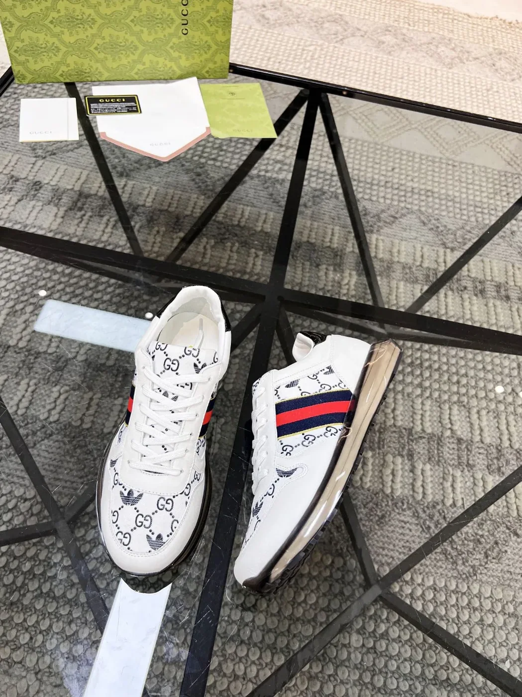 Gucci x Adidas GG Sneakers With Web White for Men Gucci x Adidas GG Sneakers With Web White for Men