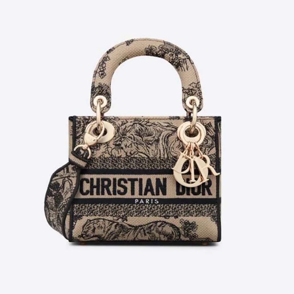 Dior Mini Lady D-lite Bag Brown Toile de Jouy Embroidery for Women