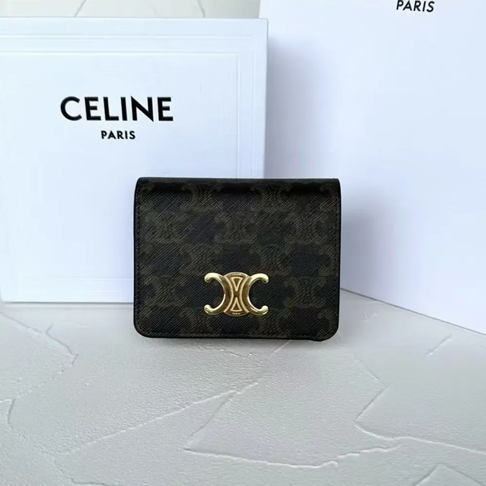 Celine Triomphe Compact Wallet In Triomphe Canvas for Women Celine Triomphe Compact Wallet In Triomphe Canvas for Women