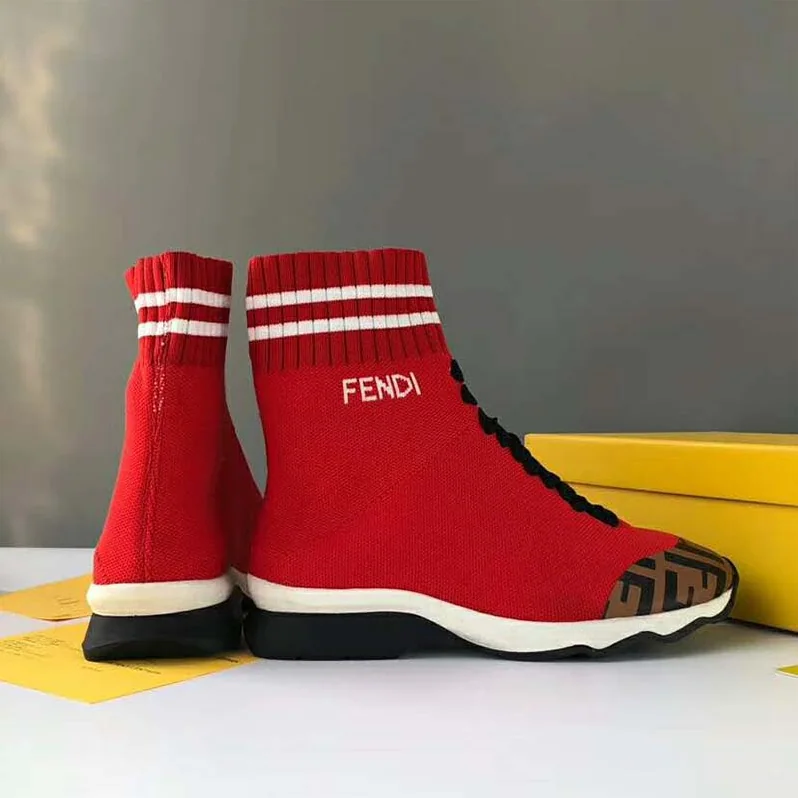 Fendi Shoes Pale Fabric Sneaker Boots for Women in Red